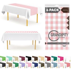 Pink Checkered Gingham 6 Pack Premium Disposable Plastic Table Runner 14 x 108 Inch. Table Runner for Dinner Parties & Events by Grandipity