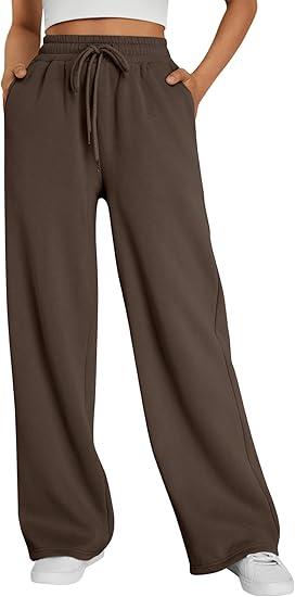 Womens Wide Leg Sweatpants Lounge Pants Baggy Straight Leg Pants Drawstring Athletic Flared Joggers with Pockets XL Brown