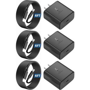 3-Pack 45W Super Fast Charger USB C Android Phone Charger Fast Charging Replacement for Samsung Galaxy S25/S25 Ultra/S25+/S24 Ultra/S24/S24+/S23 Ultra/S23/S22/S20/S21/Note 10,Galaxy Tab, 6ft C Cable