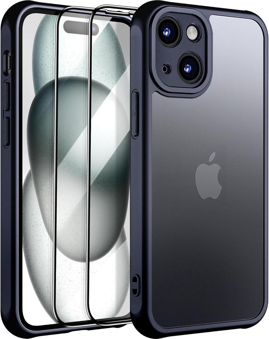 6 x for iPhone 15 Plus Case with Screen Protector,iPhone 15 Plus Black Phone Case Slim for Men, Protector Fundas para and Camera Cover for i Phone 15 Plus Protection(Black)