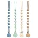 Cuddle Campus Silicone Pacifier Clip Holder with One Piece Design, Pack of 4 Soft Flexible Binky Clips with Texture for Baby Boy and Girl (0-6M) Set 1 (Neutral)