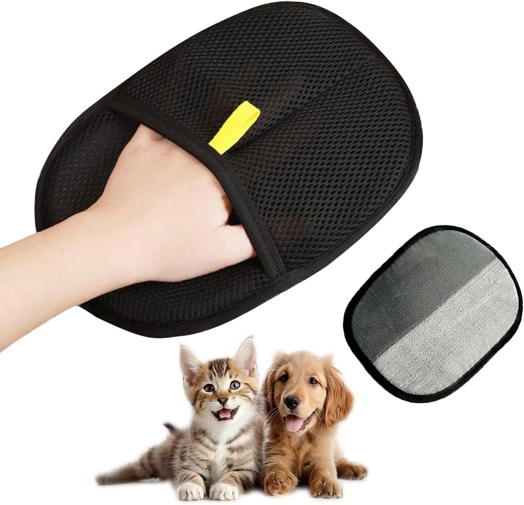 4 x UDEE Pet Hair Removal Glove, Electrostatic Double-Sided Grooming Gloves for Dogs & Cats, Reusable Pet Deshedding Gloves for Carpet, Couch,Clothing and Other Surfaces