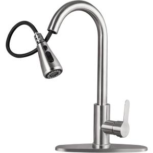 Kitchen Sink Faucet with Pull Down Sprayer with Deck Plate Home Handle Stainless Steel 360 High Arc Swivel Efficient Cleaning Brushed Out Kitchens Tap Faucets (Brushed Nickel)
