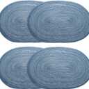 HARFINGTON 6pcs Oval Braided Placemats 20" Non-Slip Oval Table Mats for Dining Tables Washable Heat Insulation Woven Placemats Indoor Outdoor for Family Holiday Dinner, Dark Blue