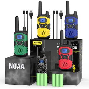 Walkie Talkies for Adults Rechargeable Long Range 4 Pack, Family 2 Way Radio NOAA Walkie-Talkies with USB Cable 4500mAh Battery Lanyard for Farm Warehouse Working Camping Hiking Skiing Cruise (Blue Green Red Yellow)
