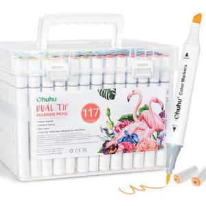 Ohuhu Markers for Adult Coloring Books No Bleeding 116 Colors Water-based Drawing Pens Dual Tips Chisel & Brush Art Markers Brush Pens for Kids Adults Beginners Lettering Journaling