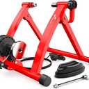 Sportneer Bike Trainer - Magnetic Indoor Cycling Trainer Stand for 26-28" & 700C Wheels, 6 Resistance Levels Stationary Bike Stand with Quick Release Lever & Front Wheel Riser Block Red