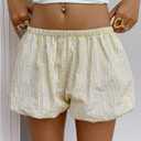 Milumia Women's Striped Bubble Shorts Elastic Waist Mini Low Rise Loose Fit Bloomers (Yellow, XS)