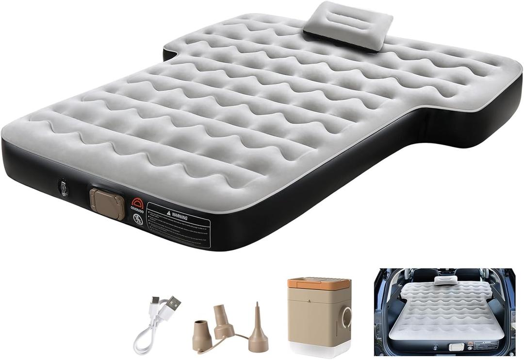 Coverado SUV Air Mattress, Thickened Flocked-Top Car Air Mattress with Wireless Built-in Pump, Pillows, Patch Kit & Carry Bag, Quick&Easy Set Up, SUV Mattress Camping Bed Universal fit for Most Cars Coverado SUV Air Mattress, Thickened Flocked-Top Car Air Mattress with Wireless Built-in Pump, Pillows, Patch Kit & Carry Bag, Quick&Easy Set Up, SUV Mattress Camping Bed Universal fit for Most Cars