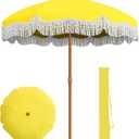 AreShark 7ft Patio Umbrella with Fringe, UPF50+ Beach Umbrella for Table, Pool & Garden, Portable Outdoor Tassels Umbrella w/Fiberglass Ribs&Push Bottom Tilt(Yellow)