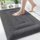 Color&Geometry 32x20 Ultra Soft Chenille Dark Grey Bathroom Rugs, Non-Slip Bath Mat with Elastic Fabric Backing, Super Absorbent and Washable Shower Mats for Inside Shower,Tub,Bathroom, Grey