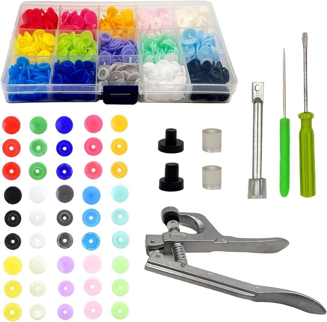 150 Sets 12mm T5 Snap Fasteners, 15 Assorted Color No Sew Plastic Buttons, Resin Snaps Fasteners Buttons Kit with Press on Snap Tool Pliers for Jackets, Jeans, Belts, Hats, Clothing, Bags & DIY Crafts