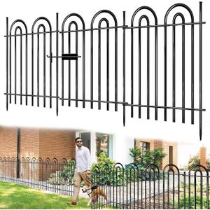10 Panels Garden Tube Fence with Gate, 36in(H)×21.6ft(L) Tall No Dig Fence Animal Barrier, Heavy Duty Metal Decorative Garden Edging Border, Ground Defense Temporary Fencing for Outdoor Yard, Black