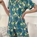 Pajamas for Women Set Short Sleeve Animal Graphic Pajamas Cute Printed Pajama Sets Button Down Pjs Sleepwear (Large)