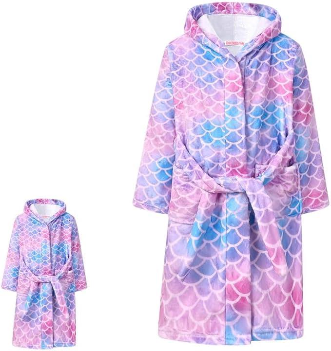 CHILDRENSTAR Matching Girls & Doll Robe Kids Bathrobes Plush Soft Fleece Pajamas Sleepwear (12-13 Years, Unicorn Starry-sky)