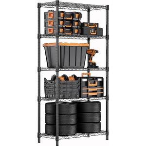 1250 lbs Storage Shelving Utility Shelving Unit 5-Tier Utility Shelving Unit Steel Organizer Wire Rack for Home,Kitchen,Office (13.7" D x 23.6" W x 62.4" H) (5 Tier 13.7" D x 23.6" W x 62.4" H, Black)