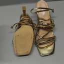 Mostrin Womens Sandals Strappy Heels for Women Lace Up Square Open Toe Heels Tie Up High Heeled Sandals for Prom, Party, Daily Wear (8, Gold)