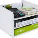 PAG Wood Desktop File Organizer Office Phone Stand for Desk Adjustable Desktop Shelf Mail Sorter Paper Magazine Holder Rack, White