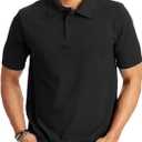 Hanes Mens Pique Short Sleeve Polo Shirt, Three-button Midweight For, Black, X-Large US