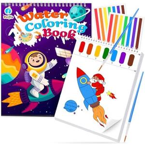 Paint with Water Coloring Books for Toddlers, Watercolor Painting Book and Drawing Art Paper for Kids Ages 3 4 5 6 7 8 Years Old, Outer Space Art Craft for Drawing with Brush  2 Pack