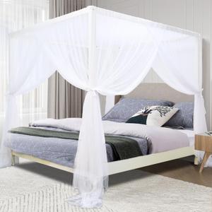 tupi Canopy Bed Curtains for King/Queen Size Bed, 4 Poster Bed Canopy, Elegant White Mosquito Net, 4 Corner Canopy Curtain with 4 Openings, Ultra Ripstop Polyester, Easy Installation