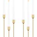 Gold Candle Holders Candlestick Holders for Taper Candles, Set of 6 Modern Decorative Candle Sticks Long Holder for Table Centerpiece, Wedding, Dinning, Party (Candles are not Included)