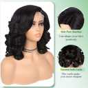 Short Body Wave Wig Glueless Short Wavy Bob Wigs Side Part Loose Wave Wigs for Women Shoulder Length Curly Synthetic Wig Lace Part Hair (Natural Black)