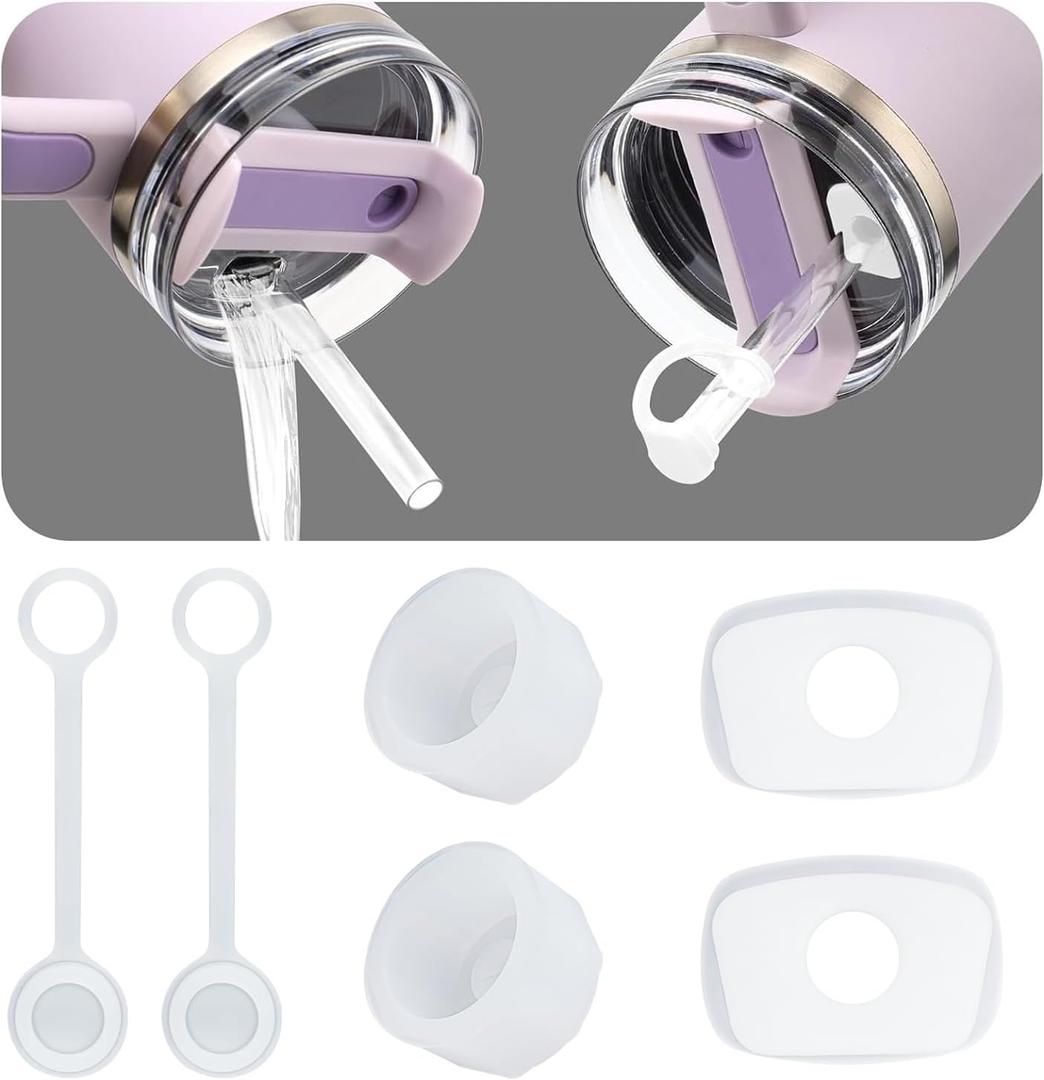 2Sets Silicone Spill Proof Stopper for Stanley 40/30 oz Quencher H2.0 Tumbler with Handle for Stanley Cup Accessories Including 2 Straw Cover Cap, 2 Round Leak Stopper 2 Square Spill Stoppers