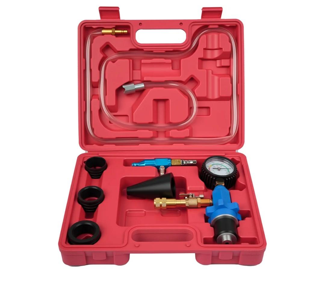 Cooling System Vacuum Purge Radiator Coolant Refill Tool Kit, Automotive Water Tank Pneumatic Vacuum Antifreeze Change Filler Set, with 4 Sizes Adapter Hose for Car Van SUV Truck
