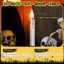 Baquler 20 Pieces Halloween Window Candle Lights with Sensor Dusk to Dawn Flameless Taper Candles Bulk Drip Wax Battery Operated Candle LED Candlesticks for Halloween Indoor Decoration Party (White)