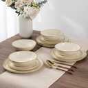 AmorArc Ceramic Dinnerware Sets,Handmade Reactive Glaze Stoneware Plates and Bowls Set,Highly Chip and Crack Resistant | Dishwasher & Microwave Safe Dishes Set,Service for 6 (18pc) (Beige)