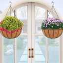Hanging Basket Planter Plants Outdoor - 4 Pack 14 Inch Metal Hanging Planter with Coco Liners, Chain Hook Hanging Flower Pots for Indoor Outdoor Garden Porch Decoration