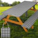Fitted Picnic Table Cover with Bench Covers Waterproof Elastic Edges Rectangle Patio Tablecloth Outdoor Camping Essentials Stuff Rv Accessories Summer Trip Travel Supplies Party Camper Gifts, 8 ft