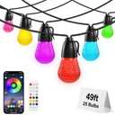 Outdoor String Lights, 49FT RGB Patio Lights with IP66 Waterproof 25 Bulbs,Outdoor String Lights for Outside with App & Remote, Color Changing String Light for Garden Yard Porch Party Decor