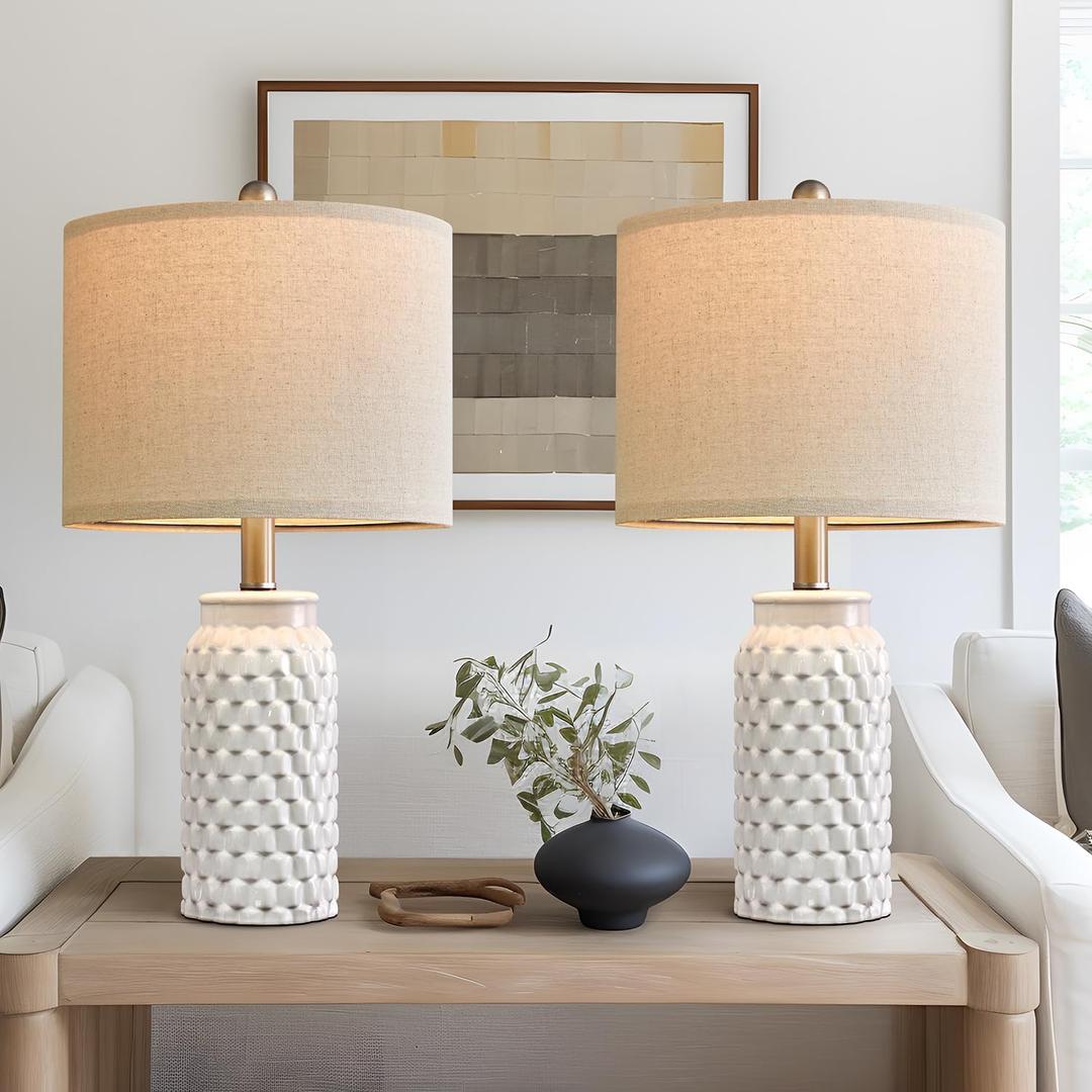 20.5" White Modern Ceramic Bedside Lamp Set of 2 for Bedroom Decor Farmhouse Table Lamp for Living Room Office Dorm (A 20.5" White-2 Pack)