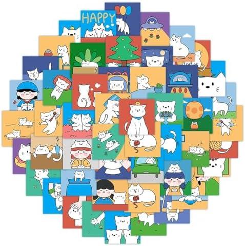 Generic 60 Pcs Cartoon Cat Stickers Pack, Multicolor, Vinyl, Waterproof, Kawaii, Cute Cat Stickers for Laptop, Water Bottle, Skateboard, Luggage, Kids, Teens, Set of 2