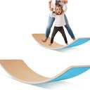 Fitvids Balance Board, 32 Inch Wooden Wobble Board, Montessori Rocker Yoga Curvy Board Natural Wood, Open Ended Learning Toy, Sensory Play Equipment for Office & Classroom, Multiple Colors (Aqua)
