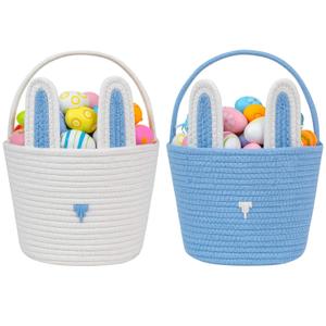 CubesLand 2-Piece Empty Easter Basket Set for Kids - Colorful Woven Easter Bunny Basket for Easter Egg Hunts, Baby's First Easter, Boys & Girls - 9.8 x 7.8 x 7.8 Inches (Large)