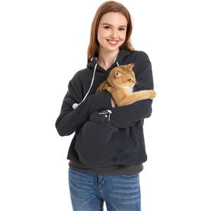 Unisex Big Pouch Hoodie Long Sleeve Pet Cat Dog Holder Carrier Sweatshirt (Large, Dark Grey-thick)