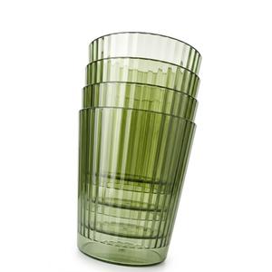 4 pack green ribbed or fluted drinking glasses or tumblers.