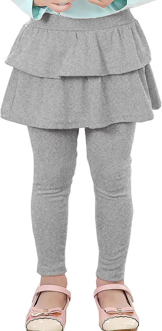 RieKet Girls School Uniform Pants Warm Stretchy Athletic Leggings with Skirt, Mid Grey 5-6 Years