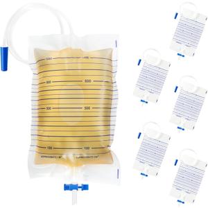 5 Packs Urinary Leg Bags 1000ml Urinary Drainage Bags with Easy Drain T Tap Switch and Anti-Reflux Valve Night Bags Easy Flip Drain Urine Bag