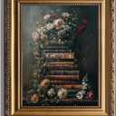 Framed Vintage Floral Wall Art - Moody Flowers Books Art Oil Painting, Vintage Wildflowers Dark Academia Floral Gallery Wall Decor Picture, Rustic Country Canvas Decor for Living Room Office 12''x16''