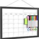 Dry Erase Calendar for Wall, 17x13 Inches Calendar Whiteboard for Wall, Small Magnetic Monthly White Board with Wood Framed, Hanging Dry Erase Board for Kitchen Home Office School Planner (Bk - No Cork Board)