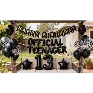 Official Teenager 13th Birthday Decorations Black for Boys, Number 13 Birthday Star Foil Balloons Confetti Balloons for Boys 13 Years Old(13th Black)