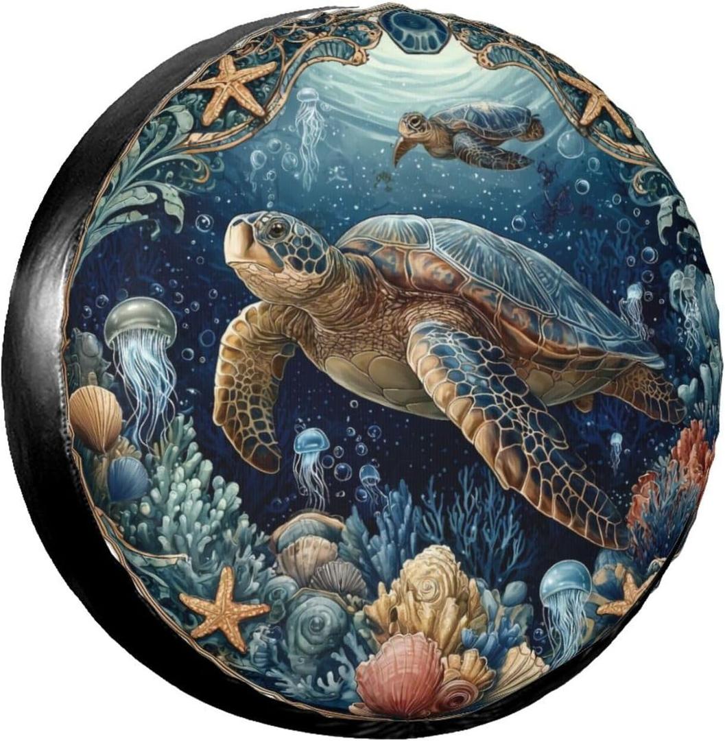 Sea Turtles Spare Tire Cover Wheel Protectors Weatherproof Sun Protection Covers Universal for SUV Jeep Travel Trailer 15"