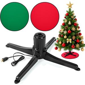 Hortsun 360degree Rotating Christmas Tree Stand with 30' Reversible Mat for Tree up to 7.5ft, Spinning Christmas Trees Stand with 2 Settings Trunk Diameter and One Builtin Electrical Outlet
