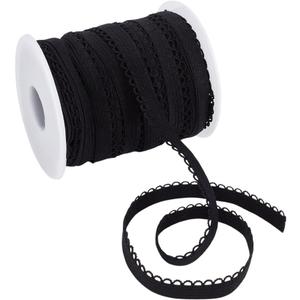 AHANDMAKER 20 Yards Picot Loop Elastic Band, 3/8"(10mm) Spandex Lace Ribbon, Decorative Frilly Lace Stretchy Ribbon, Elastic Ribbon for Lingerie Underwear Dress Headbands DIY Sewing Crafts, Black