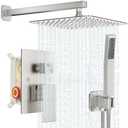 Shower Faucet Set Bathroom Square Rain Shower Head and Handle Set, Wall Mounted Shower Fixtures With Shower Valve and Trim Kit 10 inch Brushed Nickel