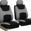 FH Group Front Set Cloth Car Seat Covers for Low Back Seats with Removable Headrest, Universal Fit, Airbag Compatible Seat Cover for SUV, Sedan, Van Gray/Black